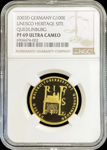 2003 D GOLD GERMANY 1/2 OZ QUEDLINGBURG UNESCO HERITAGE SITE NGC PROOF 69 UC