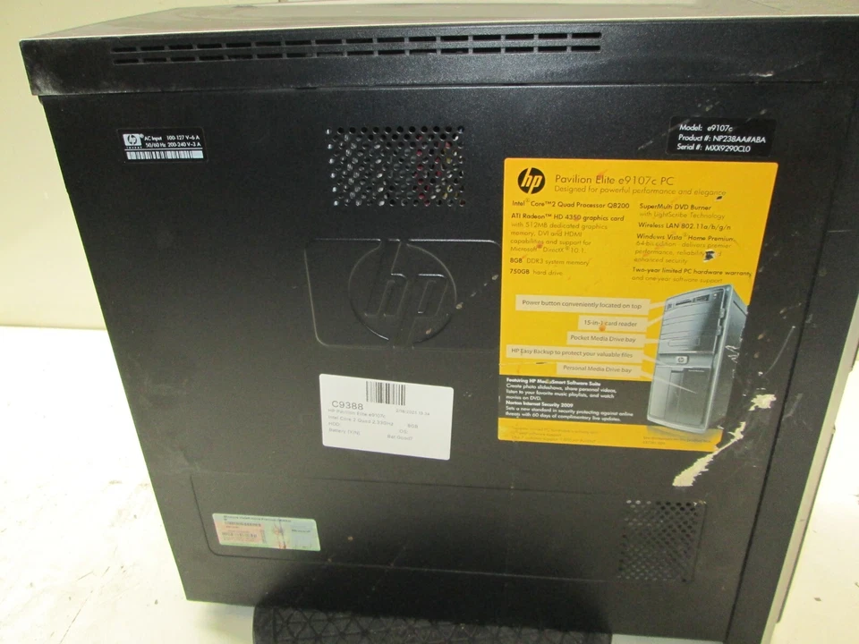 HP Pavilion Elite e9107c Intel Core 2 Quad 2.33GHz 8GB NO HDD - Image 4 of 4