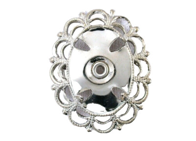 Monture Pour Broche à Coller - Or Plaqué, Dimensions 18x13 Mm, Style Griffes Simulées - Neuf Sans Emballage