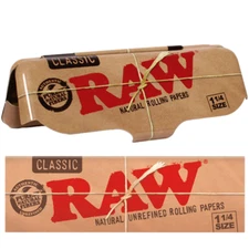 RAW Classic 1 1/4 Rolling Papers with Reusable Metal Storage Tin Natural