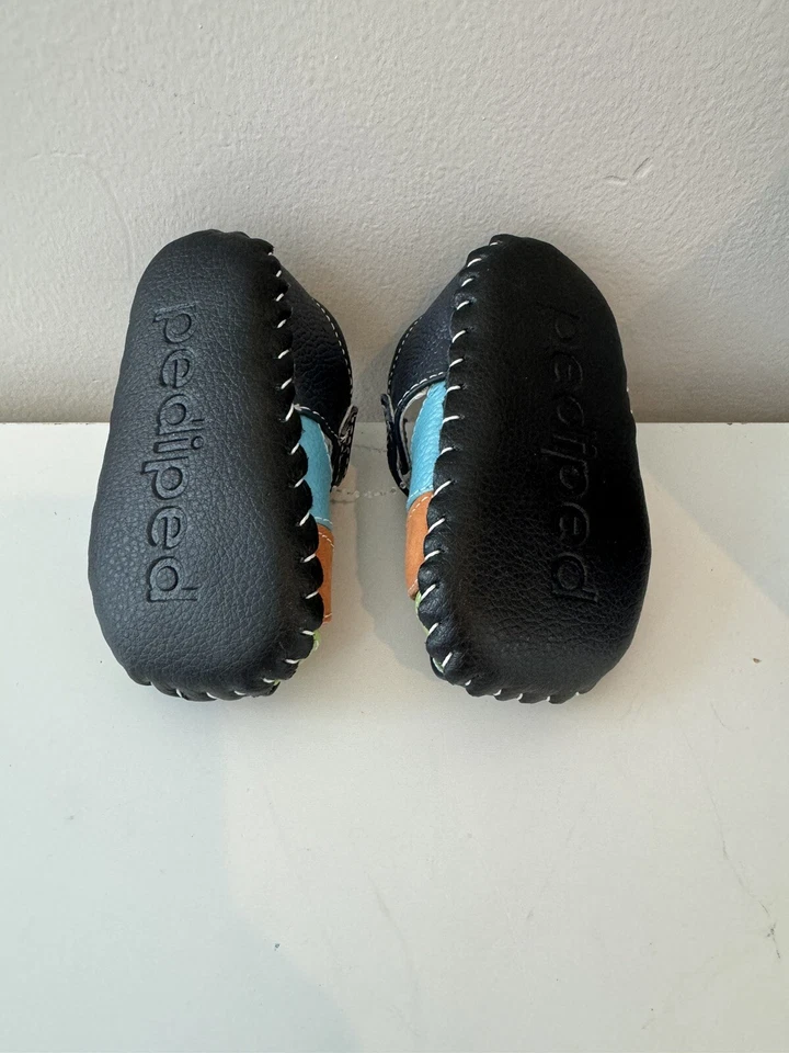 NUEVO Pediped XS 0-6 Meses Sydney Azul Marino Multicolor Bebé Niño Zapatos Suelas Suaves Foto 2 de 4