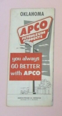 OKLAHOMA GROSSE VINTAGE APCO PETROLEUM WERBUNG WANDKARTE 1950er USA MAN CAVE