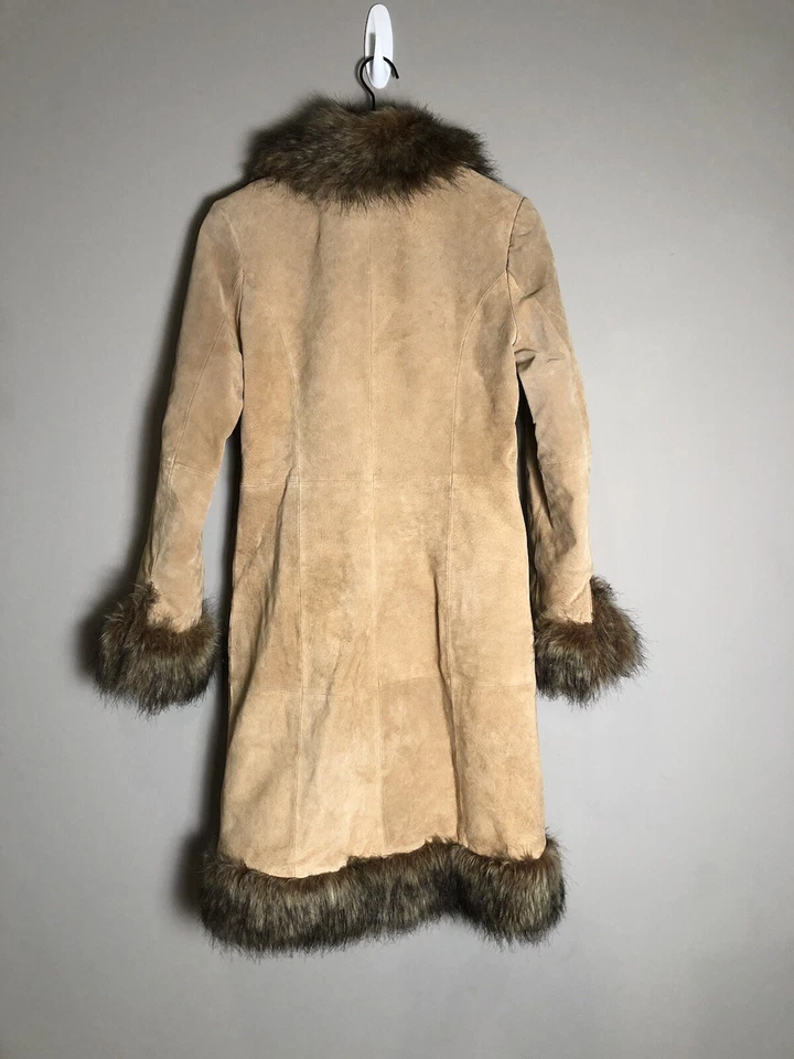 VTG Y2K Delia’s Tan Suede Almost Famous Penny Lane Leather Faux Fur Coat Small - Image 2 of 4