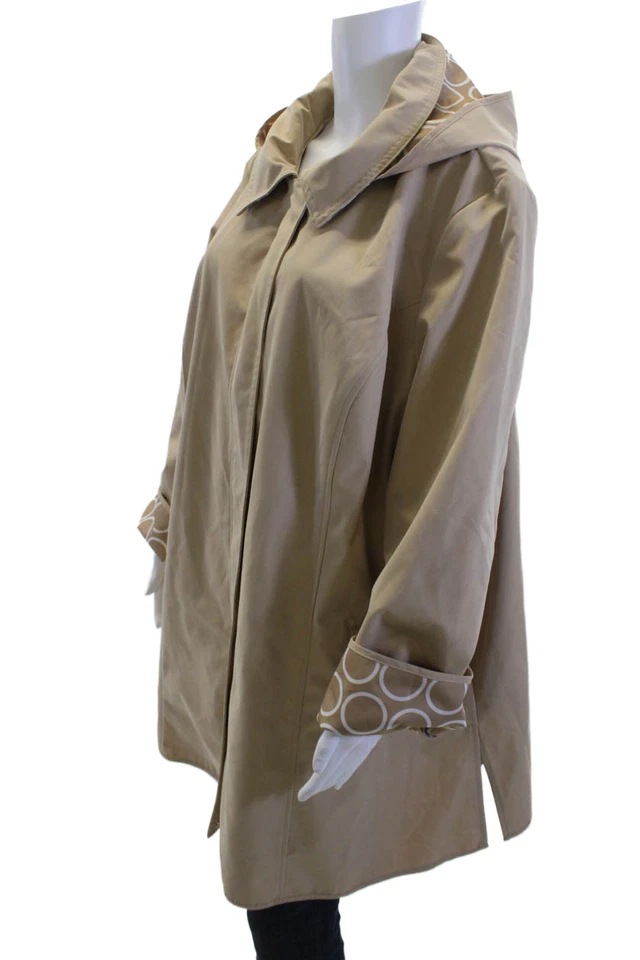 Dennis Basso Women Raincoat Beige Geometric Size 3X - Image 2 of 4