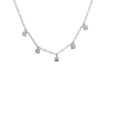 0.25Ct Natural Diamond 10K White Gold Five-Stone Necklace 18" Silver Cable Chain