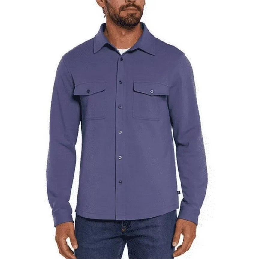 GAP Mens Long Sleeve Knit Button Down Shirt Purple Fleece Shacket Small NWT