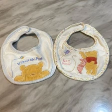 Set Of 2 Winnie the Pooh Disney Baby Feeding Bibs Pink Drool Bibs Adorable!
