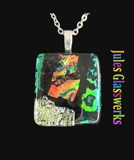 Hand Crafted  Dichroic Fused Glass  Pendant Necklace W/ Chain #1723