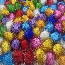 100 Pcs Assorted Color Sparkle Balls, 1.8 Inch Pom Pom Cat Toys Fuzzy Cat Bal