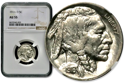1916-D 5C Buffalo Nickel - NGC AU 55 CC947