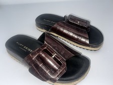 Kurt Geiger Ladies Brown Croc Leather Buckle Flat Sandals Shoes Size 37 ( 4 )