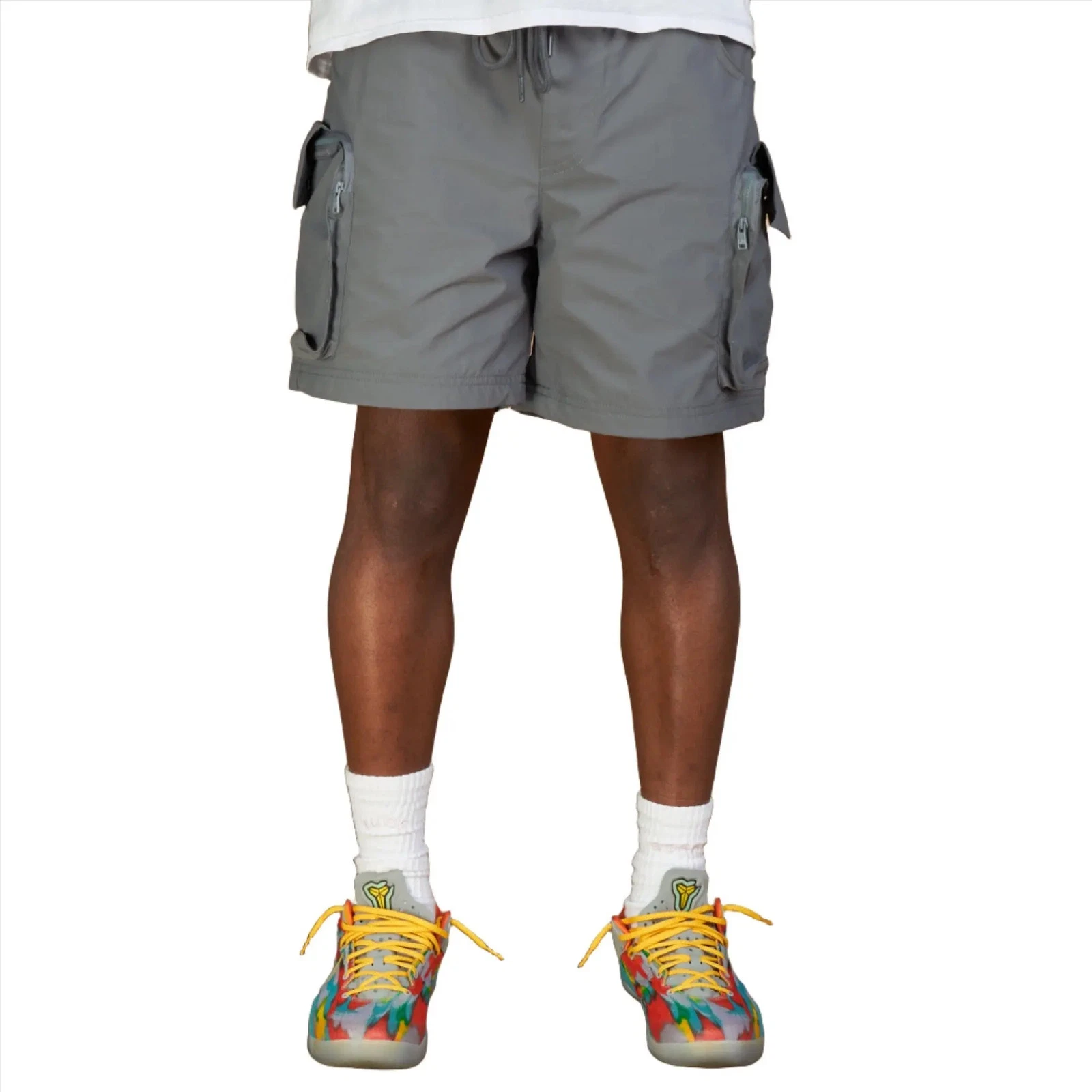 Rebel Minds Men Poly Cargo Pocket Shorts (Grey)