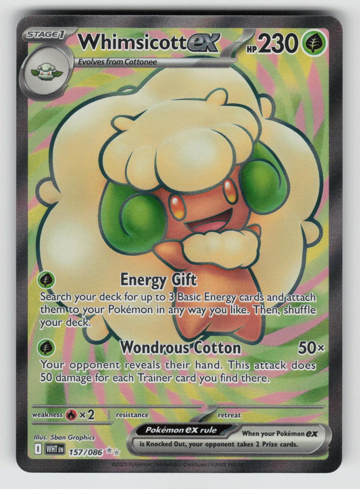 Whimsicott ex Pokemon White Flare 157/086 Full Art Ultra Rare NM