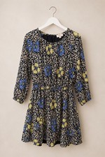 LOFT Women Size S Black Blue Yellow Floral Fit & Flare 3/4 Crew Short
