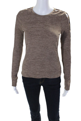 Jonathan Simkhai Womens Cut Out Long Sleeves Crew Neck Sweater Brown Size Small