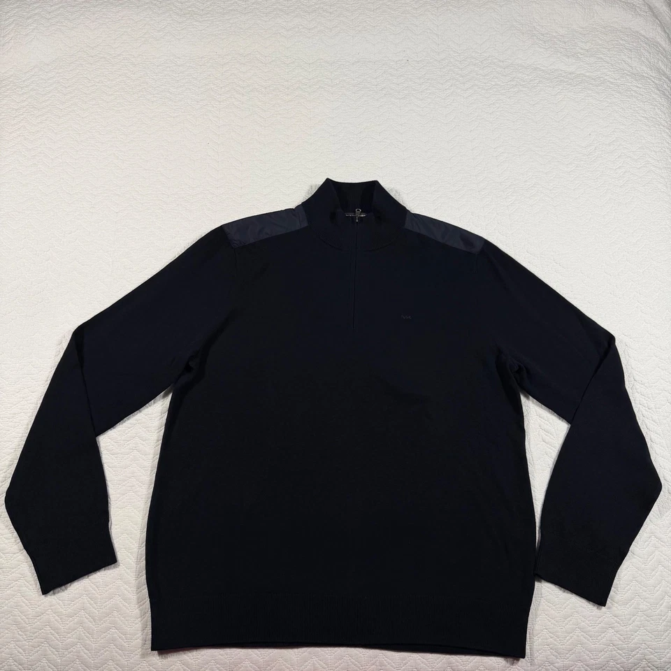 Suéter tejido con hombros de nailon Michael Kors XL azul marino con cremallera de cuarto para hombre Foto 3 de 4