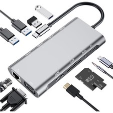 USB C Hub 11 in 1, USB C Docking Station with 4K HDTV, VGA, PD100W Power Supply,
