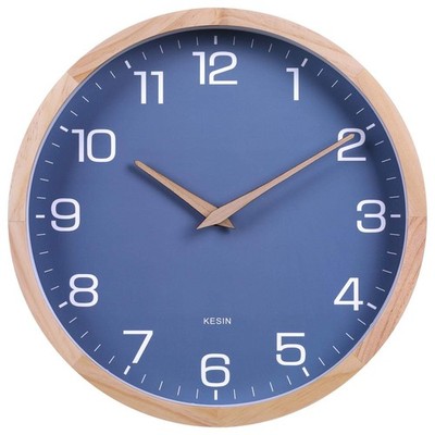 12 Inch Wooden Wall Clock Blue Silent Non Ticking Battery Operated Modern