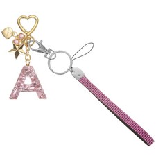 Initial Letter Keychain Letter-A Keychains Women Bling Love Star Key Chain Pink
