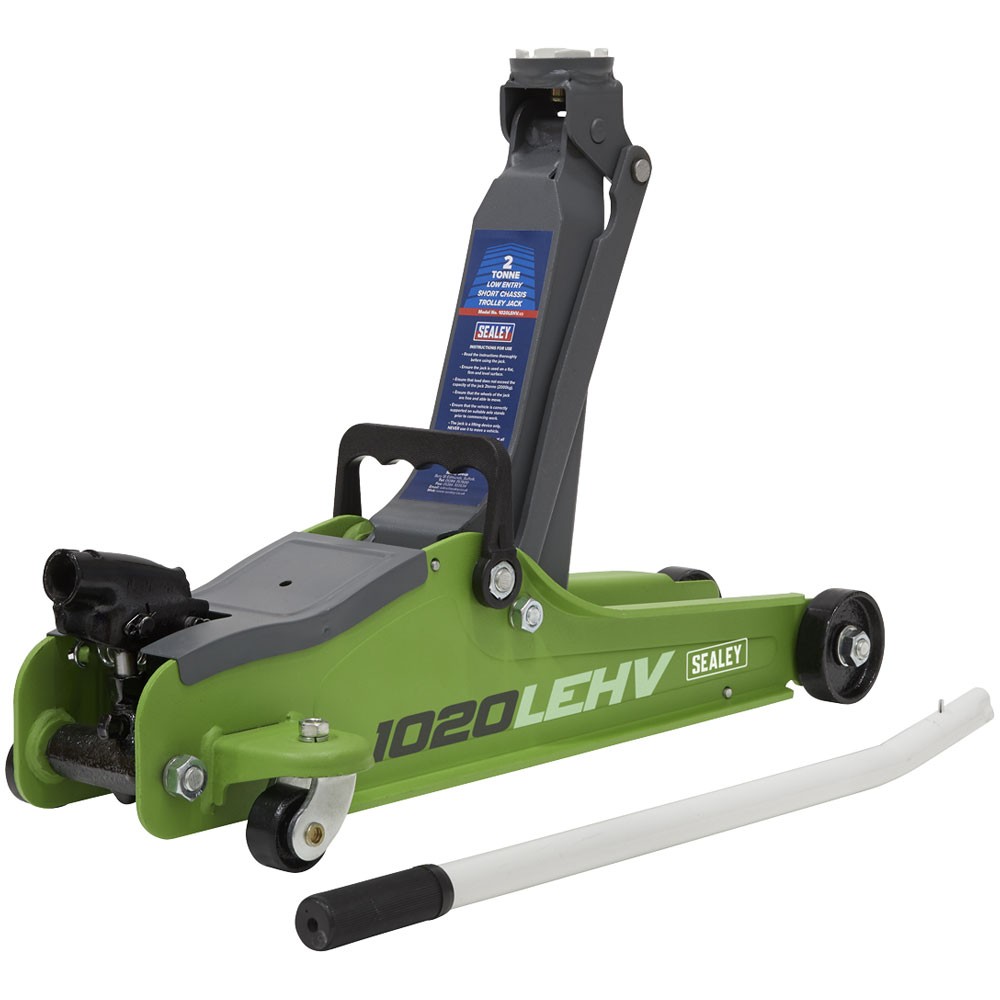 Sealey Trolley Jack 2tonne Low Entry Short Chassis - Hi-Vis Green