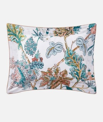 YVES DELORME GOLESTAN BOUDOIR SHAM SECRET GARDEN BIRDS FLOWER GREEN PINK FRANCE