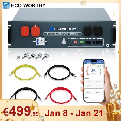 ECO-WORTHY 48V 50Ah Speicher LiFePO4 Batterie Bluetooth Solar Stromspeicher