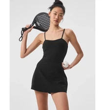 Alo Yoga Tennis Dress Black Med Alosoft Courtside Adj Straps Built in Shorts