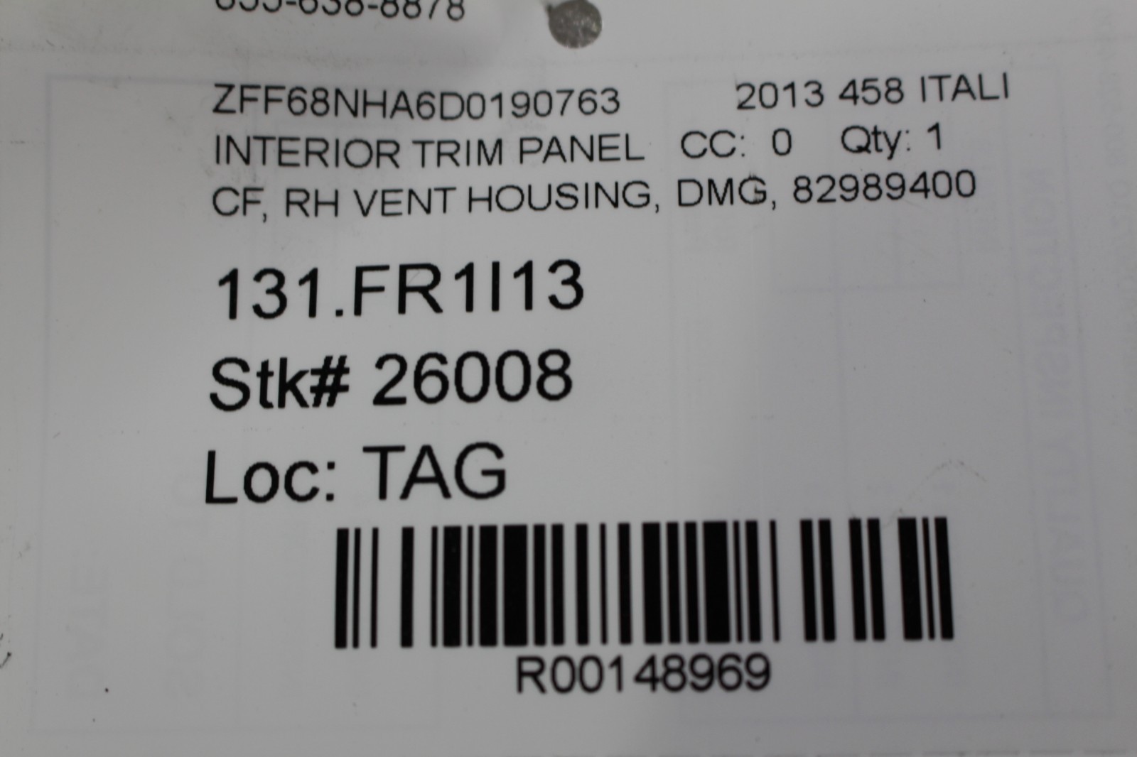 Ferrari 458 Right Air duct P/N 82989400