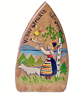 Norway Pillar Girl Horn Recipe Card Holder Wooden Iron Sweden Bo Svensk Vintage