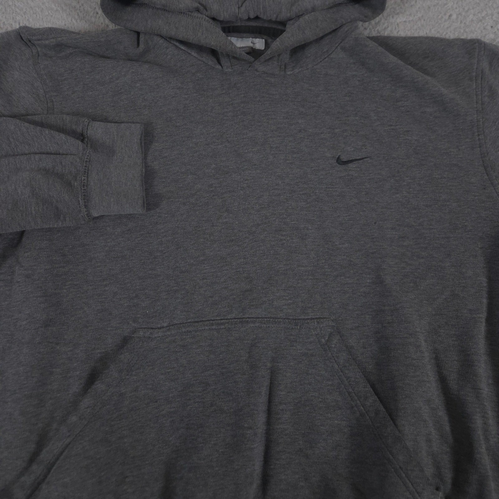 VINTAGE Nike Hoodie Men L Gray Embroidered Swoosh Fleece Pullover Sweatshirt Y2K