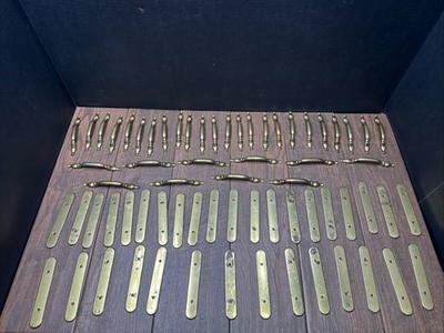 Lot of 34 Vintage Brass Door Pull Handles with Backplates, Classic Style