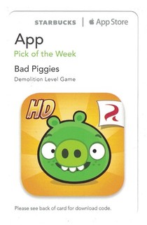 Bad Piggies App Starbucks Apple iTunes Pick of the Week Card