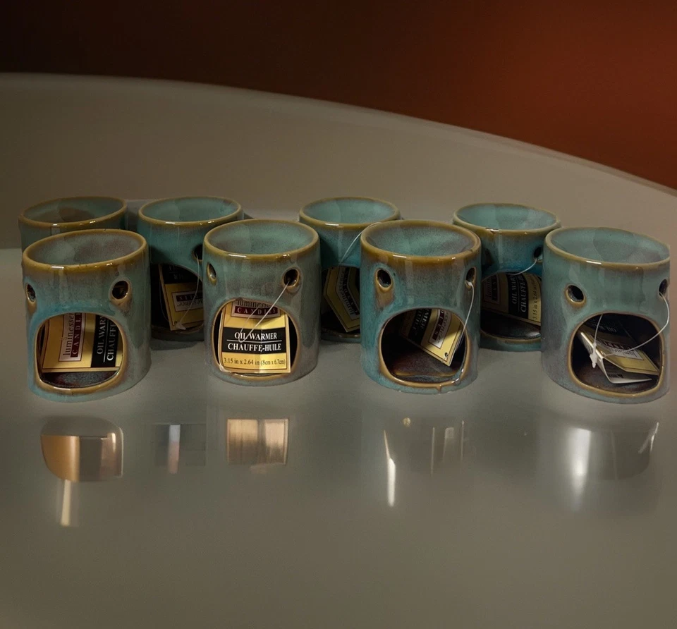Lot Of 8 Luminessence Candles Glazed Ceramic Oil Warmers Turquoise Ambience NWT - Image 3 of 4