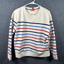 Joules Women's sz 10 Striped Crewneck Sweatshirt Cream Red Blue Cotton Blend