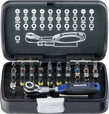 Projahn COLOR Bit-Box mit Bit-Umschaltknarre XS 1/4'' markierte Bits 33-teilig
