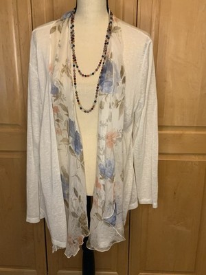 Elena Baldi Women s 3X Semi Sheer Cardigan With Built In Silk Scarf