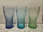 Vintage Libbey Coca-Cola Embossed Multi-Colored Glass Tumblers - Set of 3