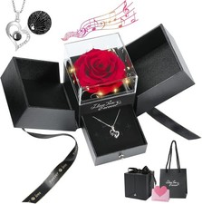Preserved Rose Gifts for Women, Eternal Flower Red + S925 Necklace 