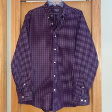 Eddie Bauer Wrinkle Free Dress Shirt Men s L Button Down Relaxed Fit Burgundy