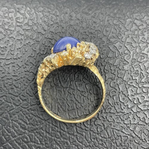 14K Yellow Gold Synthetic Lapis Lazuli & Diamond Ring 6.5g - Picture 12 of 17