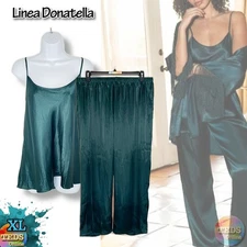 NWT Linea Donatella Women's XL 2-Pc. Satin Cami & Pants Set QTF092, Green