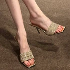 2026 Summer New Women's Square ToeSilver Strap Sandals High Heels Pump Slippers