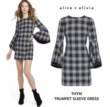 Alice + Olivia Thym Plaid Trumpet-SleevTunic Dress Size 8