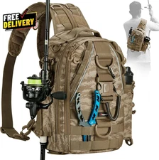 Fishing Tackle Backpack with Rod & Gear Holder Lightweight Outdoor Water......
