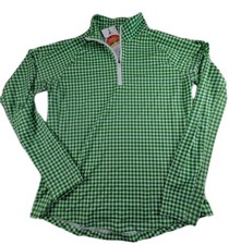 Walter Hagen Women's Medium P11 UV 1/4 Zip Green Gingham Golf Suncover L/S Shirt