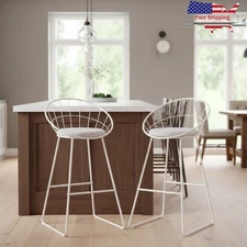 Contemporary Nordic Bar Stool Set of 2 Wired Back Stools Kitchen Dining New