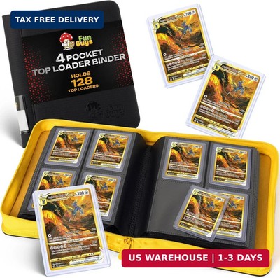 FunGuys Toploader Binder - 4 Pocket Trading Card Binder for 128 Top Loaders, Pok