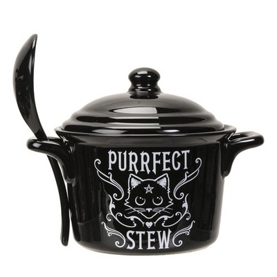 PT Alchemy Gothic Purrfect Stew Black Cat Soup Bowl/ Serving Dish