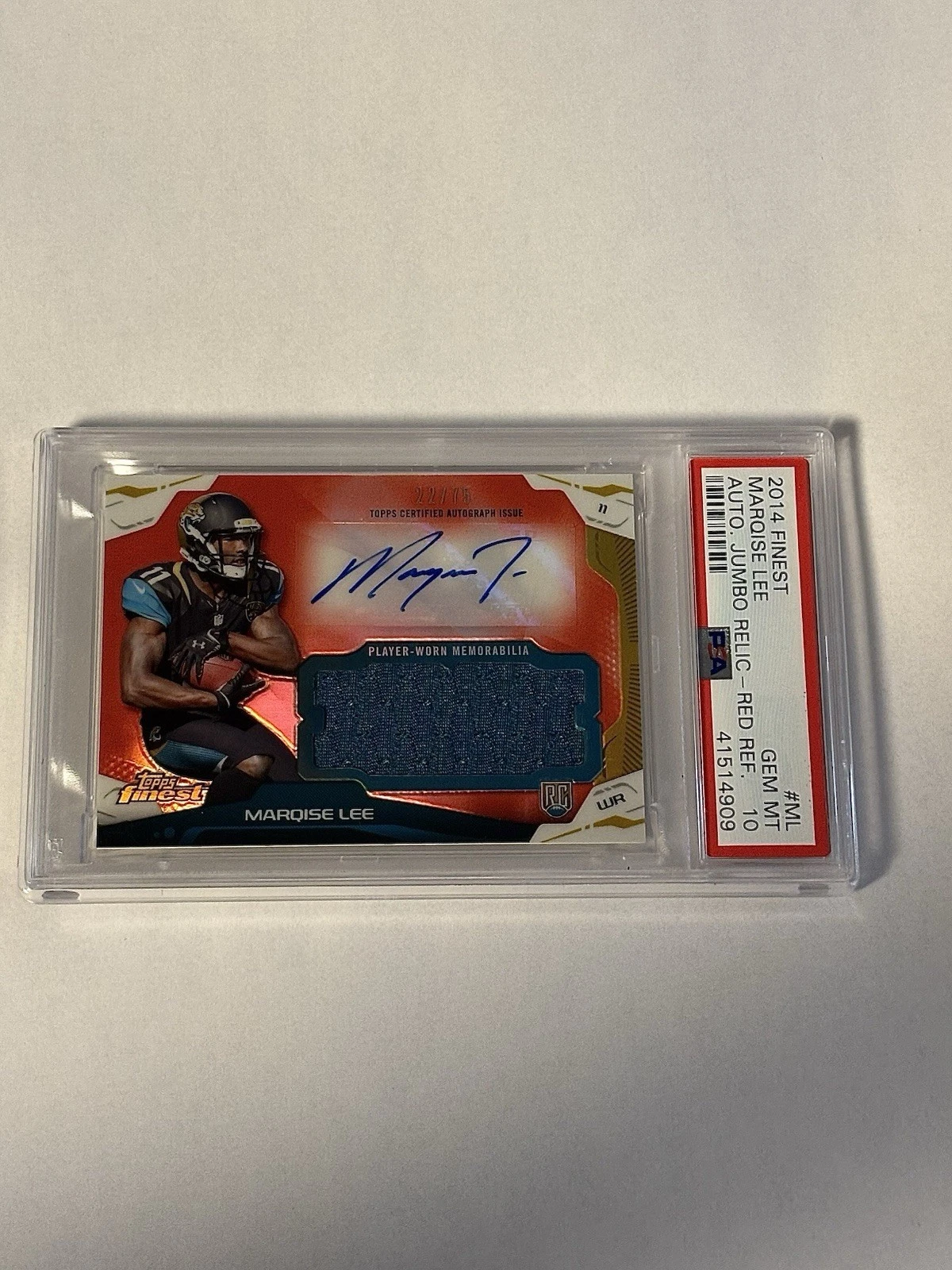 Marqise Lee Finest Autograph Jumbo Relic Refractor #ML Red Refractor