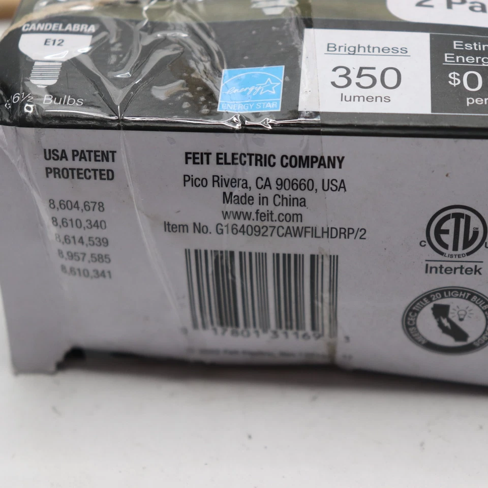 (2-Pk) Feit Electric Candelabra LED Light Bulb White Filament G16.5 40W Eqv - Image 2 of 4